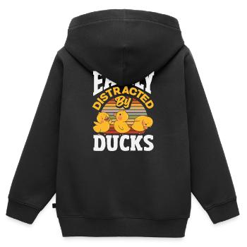 Motifs drôles de canards Citons amoureux de canards - Sweat Premium à capuche zippé enfant bio - noir - Dos - AI Model Kid Male (0cm)