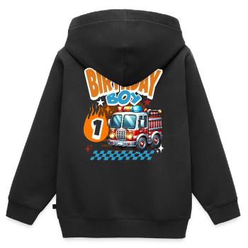 Pompiers du 1er anniversaire - Sweat Premium à capuche zippé enfant bio - noir - Dos - AI Model Kid Male (0cm)