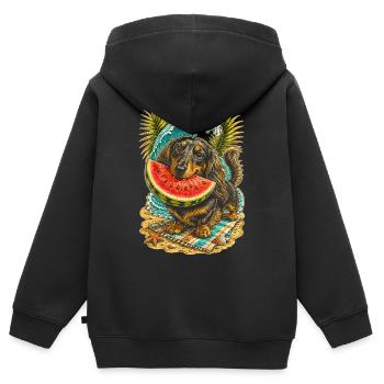 Dachshund, wire-haired dachshund, long-haired dachshund, watermelon - Kids Premium Organic Zip-up Hoodie - black - Back - AI Model Kid Male (0cm)