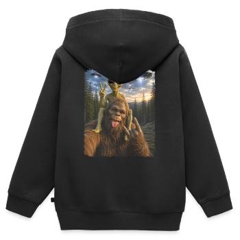 Bigfoot Alien Rocker, Rock Music, Rock Hand, UFO - Kids Premium Organic Zip-up Hoodie - black - Back - AI Model Kid Male (0cm)
