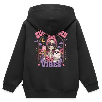 Summerween Vibes Squelette | Vacances Halloween - Sweat Premium à capuche zippé enfant bio - noir - Dos - AI Model Kid Male (0cm)