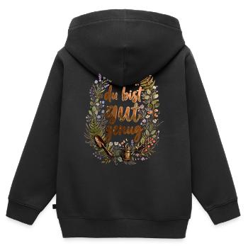Le dicton du jardinier : Tu es assez bon - Sweat Premium à capuche zippé enfant bio - noir - Dos - AI Model Kid Male (0cm)
