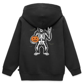 Bigfoot d’Halloween, fête d’Halloween, Citrouille squelette - Sweat Premium à capuche zippé enfant bio - noir - Dos - AI Model Kid Male (0cm)