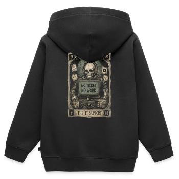 No Ticket No Work Service Desk Vintage Tech Art - Kids Premium Organic Zip-up Hoodie - black - Back - AI Model Kid Male (0cm)