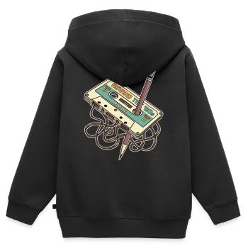 Cassette musicale rétro des années 80 avec crayon - Sweat Premium à capuche zippé enfant bio - noir - Dos - AI Model Kid Male (0cm)