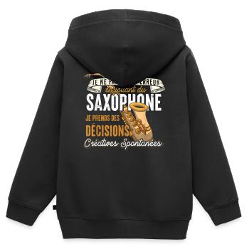 Saxophone Créatif: Décisions Spontanées - Sweat Premium à capuche zippé enfant bio - noir - Dos - AI Model Kid Male (0cm)