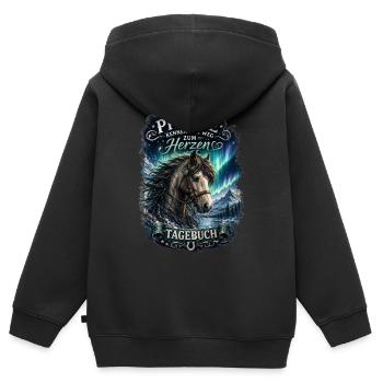 Pferde kennen den Weg zum Herzen – Nordlicht - Kinder Premium Organic Zip Hoodie - Schwarz - Hinten - AI Model Kid Male (0cm)