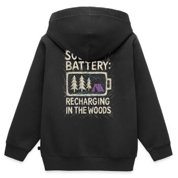 La batterie sociale se recharge dans les bois - Sweat Premium à capuche zippé enfant bio - noir - Dos - AI Model Kid Male (0cm)