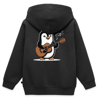 Penguin Guitar Musique Drôle - Sweat Premium à capuche zippé enfant bio - noir - Dos - AI Model Kid Male (0cm)