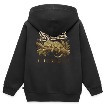 Irgendwas ist hier faul Leguan Spruch - Kinder Premium Organic Zip Hoodie - Schwarz - Hinten - AI Model Kid Male (0cm)