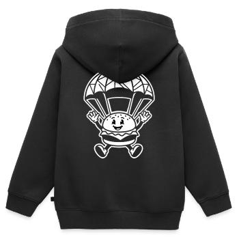Parachute Burger Parachute Drôle - Sweat Premium à capuche zippé enfant bio - noir - Dos - AI Model Kid Male (0cm)