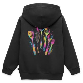 Ustensiles Cuisine Multicolores Splash Art - Sweat Premium à capuche zippé enfant bio - noir - Dos - AI Model Kid Male (0cm)