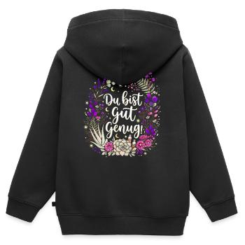 Du bist gut genug .Mystik Floral - Kinder Premium Organic Zip Hoodie - Schwarz - Hinten - AI Model Kid Male (0cm)