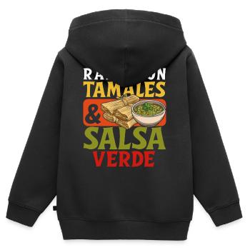 Aufgewachsen Auf Tamales Salsa Verde, - Kinder Premium Organic Zip Hoodie - Schwarz - Hinten - AI Model Kid Male (0cm)