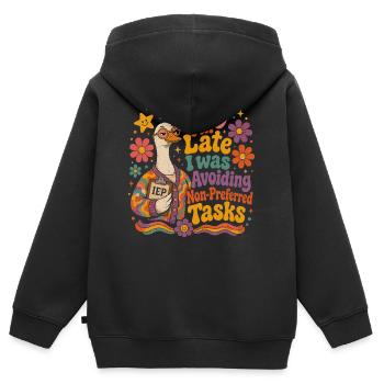Humour IEP | Enseignant AESH - Sweat Premium à capuche zippé enfant bio - noir - Dos - AI Model Kid Male (0cm)