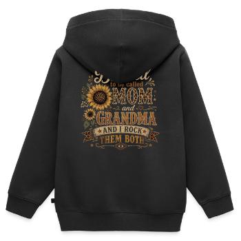 Maman Et Mamie Formidable | Cadeau Fête Des Mères - Sweat Premium à capuche zippé enfant bio - noir - Dos - AI Model Kid Male (0cm)