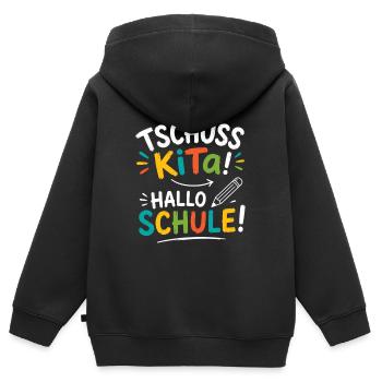 Tschüss Kita Hallo Schule Einschulung Schulstart - Kinder Premium Organic Zip Hoodie - Schwarz - Hinten - AI Model Kid Male (0cm)