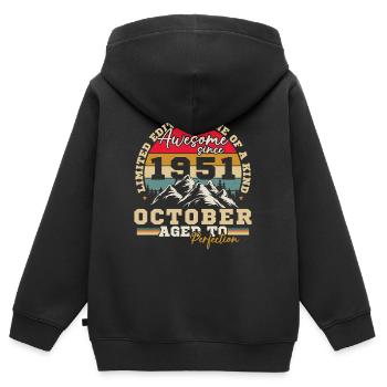 Octobre 1951 Vinatge Retro Cadeau Anniversaire - Sweat Premium à capuche zippé enfant bio - noir - Dos - AI Model Kid Male (0cm)