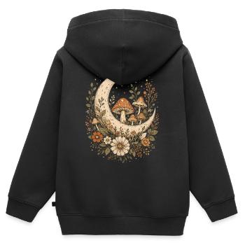 Lune Champignon Cottagecore Vintage Fleur Cadeau - Sweat Premium à capuche zippé enfant bio - noir - Dos - AI Model Kid Male (0cm)