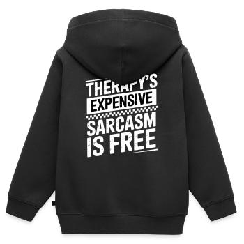 Sarcasme Thérapie gratuite coûte Cadeau amusant - Sweat Premium à capuche zippé enfant bio - noir - Dos - AI Model Kid Male (0cm)