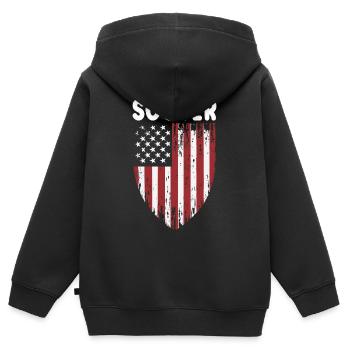 Drapeau américain du blason de soccer SOCCER USA - Sweat Premium à capuche zippé enfant bio - noir - Dos - AI Model Kid Male (0cm)