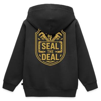 Maître plombier Scellez l’Affaire Artisan qualifié - Sweat Premium à capuche zippé enfant bio - noir - Dos - AI Model Kid Male (0cm)