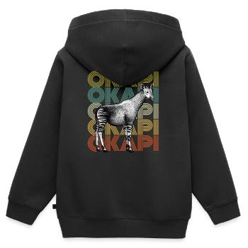 Typographie géométrique rétro Okapi - Sweat Premium à capuche zippé enfant bio - noir - Dos - AI Model Kid Male (0cm)