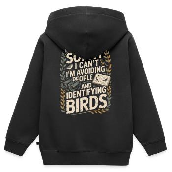 Vogelnerd : Esquiver et reconnaître les oiseaux - Sweat Premium à capuche zippé enfant bio - noir - Dos - AI Model Kid Male (0cm)