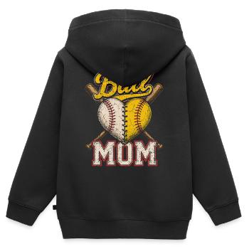 Maman Baseball Softball Cœur Sport Cadeau - Sweat Premium à capuche zippé enfant bio - noir - Dos - AI Model Kid Male (0cm)
