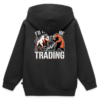 Je préférerais être dans le trading | Trader en actions crypto - Sweat Premium à capuche zippé enfant bio - noir - Dos - AI Model Kid Male (0cm)