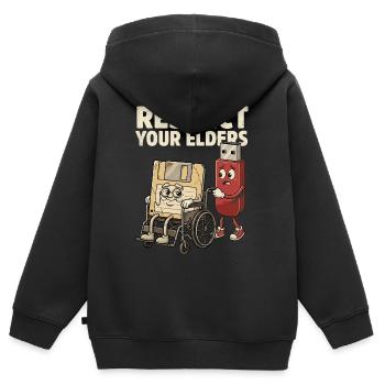 Respect Your Elders, Retro Floppy Disk - Kids Premium Organic Zip-up Hoodie - black - Back - AI Model Kid Male (0cm)