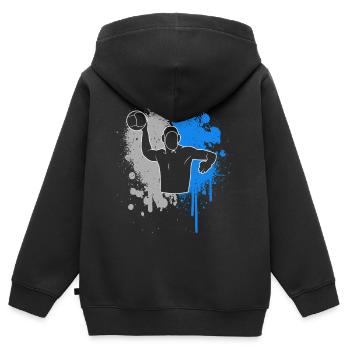 Taches de peinture de water-polo hommes Garçons joueurs de water-polo - Sweat Premium à capuche zippé enfant bio - noir - Dos - AI Model Kid Male (0cm)