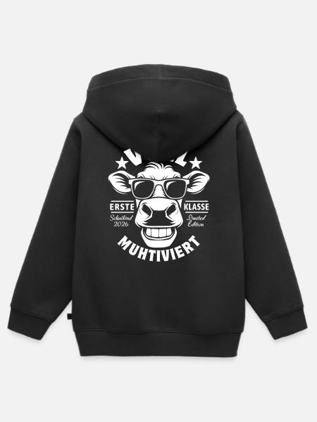 Voll Muhtiviert | Coole Kuh | Erste Klase - Kinder Premium Organic Zip Hoodie - Schwarz