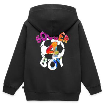 4 JAHRE FUßBALLER NUMMER 4 FUßBALL 4. GEBURTSTAG - Kinder Premium Organic Zip Hoodie - Schwarz - Hinten - AI Model Kid Male (0cm)