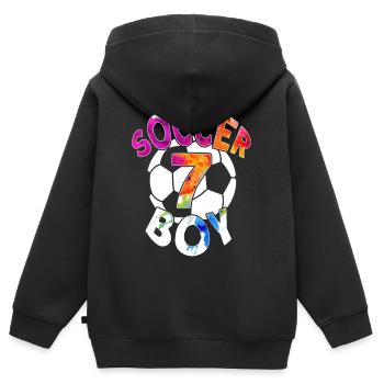 7 ANS FOOTBALLEUR NUMÉRO 7 FOOTBALL 7E ANNIVERSAIRE - Sweat Premium à capuche zippé enfant bio - noir - Dos - AI Model Kid Male (0cm)