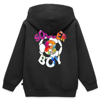8 ANS FOOTBALLEUR NUMÉRO 8 FOOTBALL 8E ANNIVERSAIRE - Sweat Premium à capuche zippé enfant bio - noir - Dos - AI Model Kid Male (0cm)