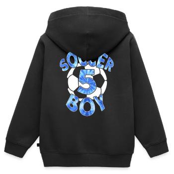 5 ANS DE FOOTBALLEUR NUMÉRO 5 FOOTBALL 5E ANNIVERSAIRE - Sweat Premium à capuche zippé enfant bio - noir - Dos - AI Model Kid Male (0cm)