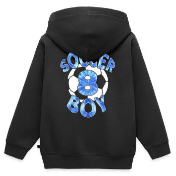 8 ANS FOOTBALLEUR NUMÉRO 8 FOOTBALL 8E ANNIVERSAIRE - Sweat Premium à capuche zippé enfant bio - noir - Dos - AI Model Kid Male (0cm)