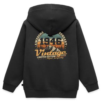 Vintage 1946 Vintage Rétro Cadeau d’anniversaire - Sweat Premium à capuche zippé enfant bio - noir - Dos - AI Model Kid Male (0cm)