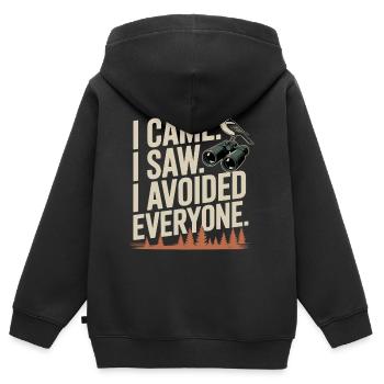 I came. I saw. All avoided. - Kids Premium Organic Zip-up Hoodie - black - Back - AI Model Kid Male (0cm)