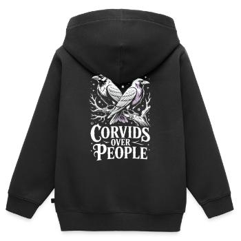 Les corvidés à propos des gens - Sweat Premium à capuche zippé enfant bio - noir - Dos - AI Model Kid Male (0cm)