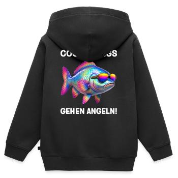 Coole Jungs gehen Angeln lustiges Fisch mit Brille - Kinder Premium Organic Zip Hoodie - Schwarz - Hinten - AI Model Kid Male (0cm)