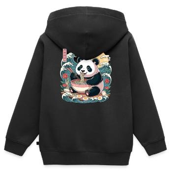 Kawaii Panda Ramen Lover Vagues d’anime mignonnes - Sweat Premium à capuche zippé enfant bio - noir - Dos - AI Model Kid Male (0cm)