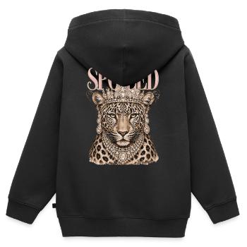 Léopard Gâté Couronne Diamants | Design Reine - Sweat Premium à capuche zippé enfant bio - noir - Dos - AI Model Kid Male (0cm)