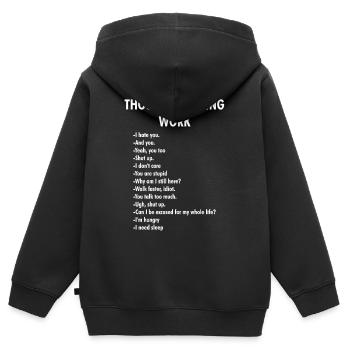 Réflexions pendant le travail – Humour de bureau - Sweat Premium à capuche zippé enfant bio - noir - Dos - AI Model Kid Male (0cm)
