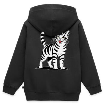 Chat debout de couleur - Sweat Premium à capuche zippé enfant bio - noir - Dos - AI Model Kid Male (0cm)