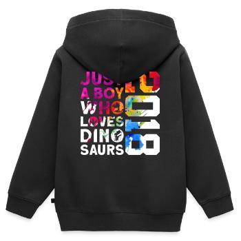 DINO 2018 DINOSAUR 8E ANNIVERSAIRE - Sweat Premium à capuche zippé enfant bio - noir - Dos - AI Model Kid Male (0cm)