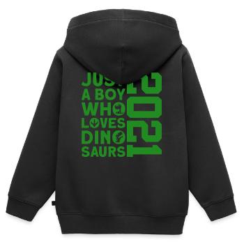 5E ANNIVERSAIRE DINO 2021 DINOSAURE - Sweat Premium à capuche zippé enfant bio - noir - Dos - AI Model Kid Male (0cm)
