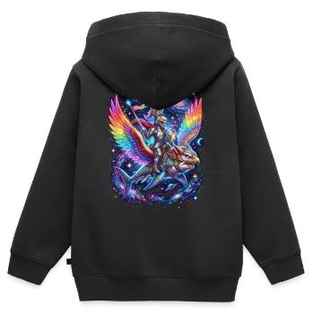 Cosmos Knight sur Rainbow Falcon - Sweat Premium à capuche zippé enfant bio - noir - Dos - AI Model Kid Male (0cm)