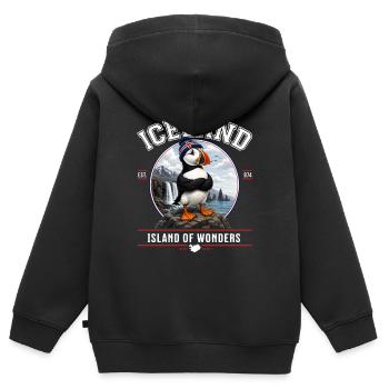 Macareux d’Islande – Île des Merveilles - Sweat Premium à capuche zippé enfant bio - noir - Dos - AI Model Kid Male (0cm)